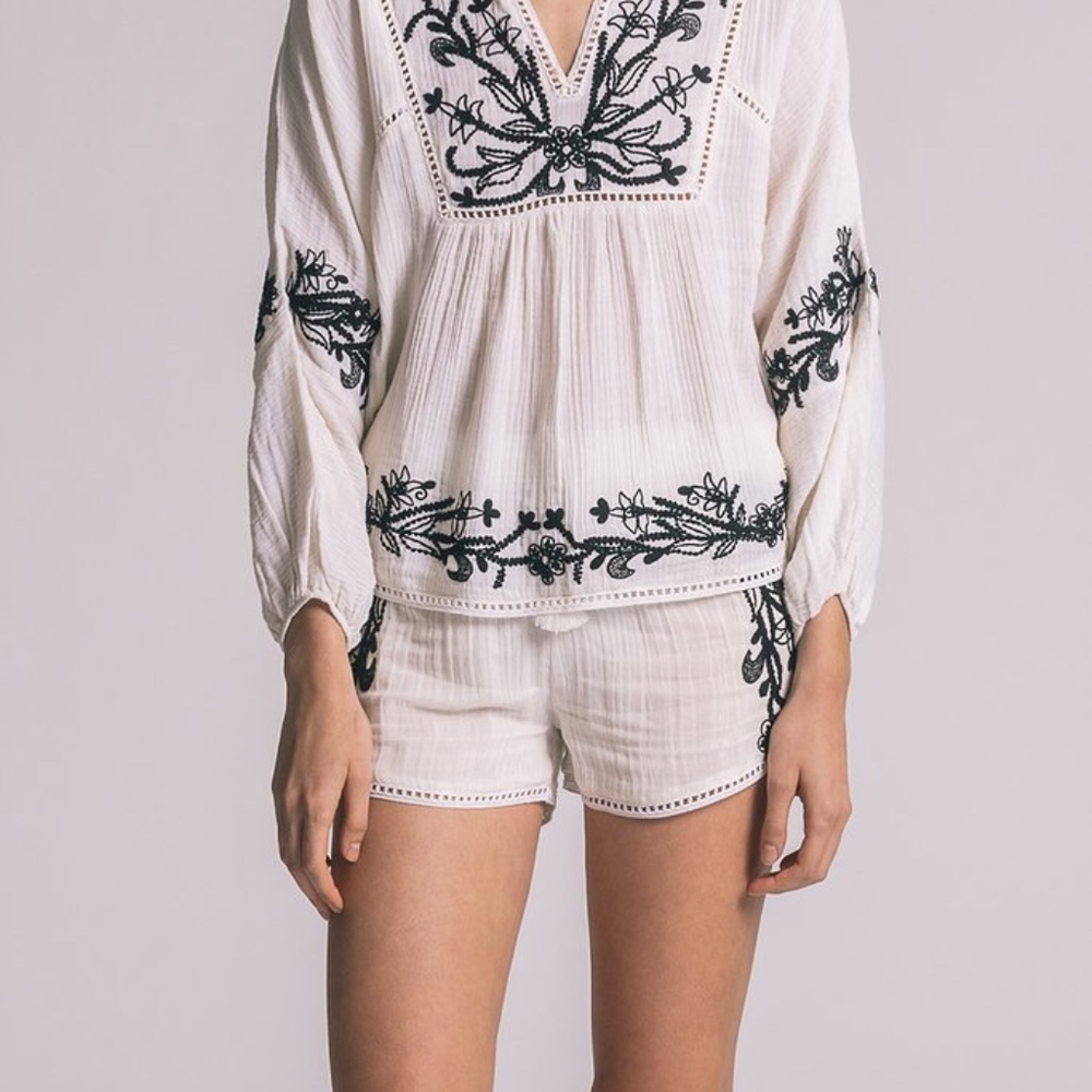 Misa White Embroidered Shorts